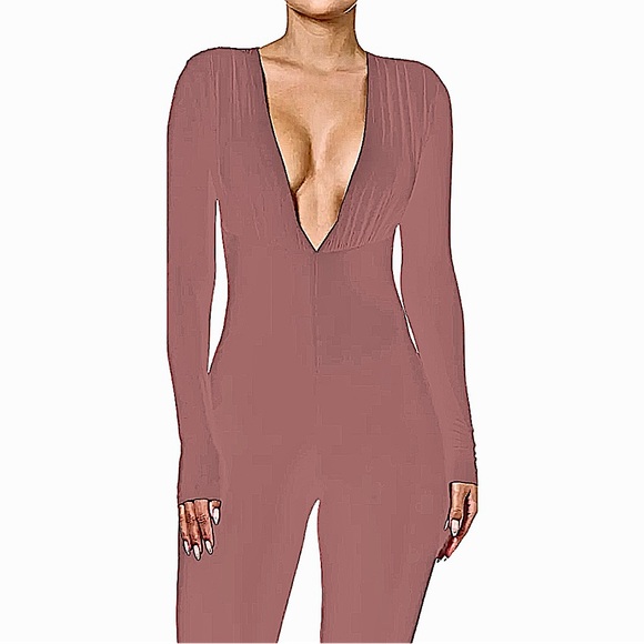 Naked Wardrobe Deep V-Neck Jumpsuit (Pink Blush) - Picture 5 of 8